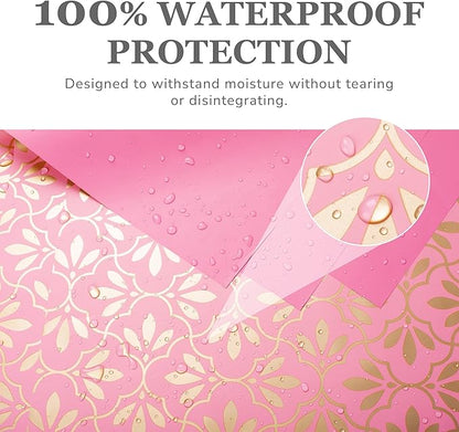 the florist Supply 20 Sheets Premium Flower Wrapping Paper | Waterproof Flower Wrapping Paper for Bouquets | Double Sided Floral Bouquet Sheets | DIY Gifts Isabella Light Pink/Gold