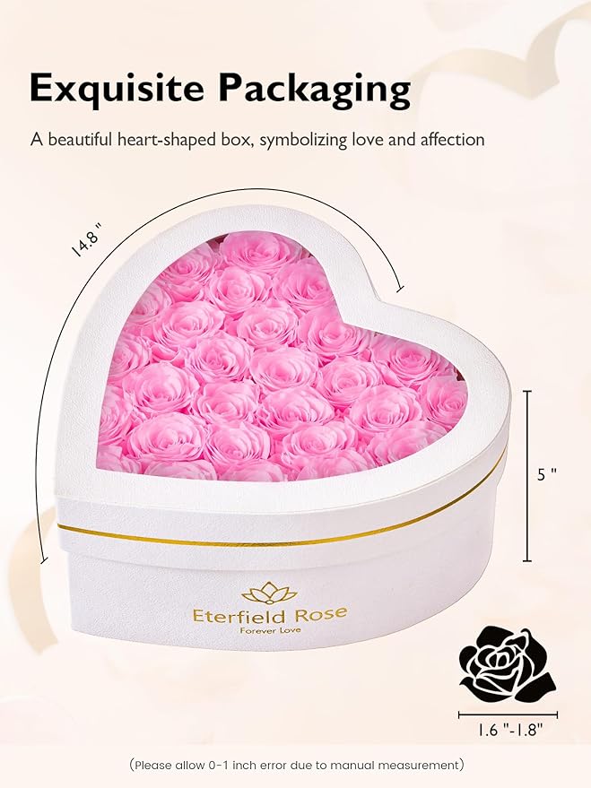 Eterfield 27 Forever Flowers in Heart Shape Box, Preserved Roses That Last a Year Preserved Flowers Birthday Gifts for Her Mom Women Wife Anniversary Valentines Day Mothers Day Christmas, Light Pink