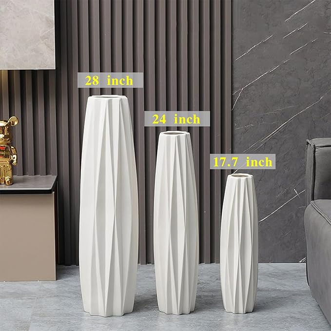 White Floor Ceramic Vase 28 Inches Tall Flower Holder Decorative Large Vases for Table Centerpieces Shelf Home Decor Living Room Branches Sky-Dried Flower Arrangement Simple Decorative