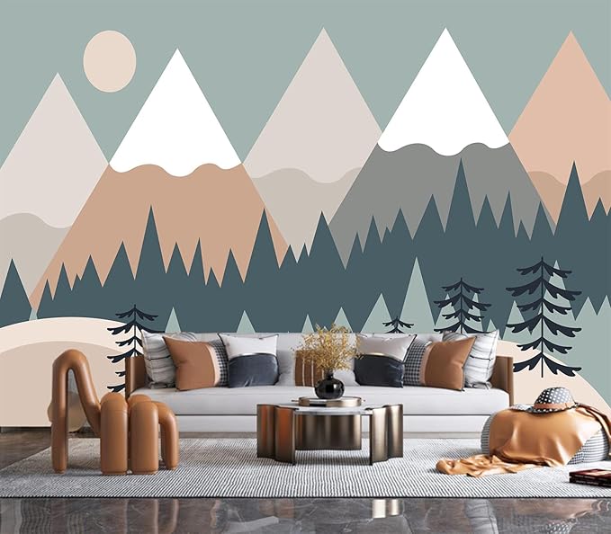 Eierme-Baby Mural Photo Wallpapers with Mountains Sun Trees Peel and Stick 90" x 67"