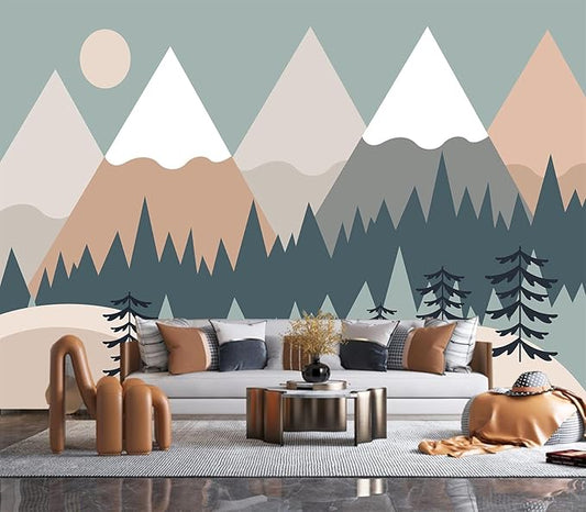 Eierme-Baby Mural Photo Wallpapers with Mountains Sun Trees Peel and Stick 160" x 114"