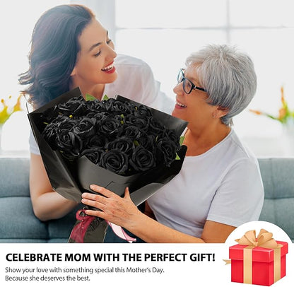 Black Roses Artificial Flowers Bulk, 52Pcs Fake Roses Flower Arrangement, DIY Silk Flowers Roses Bouquet, Realistic Faux Artificial Roses for Mother's Day Home Table Decor