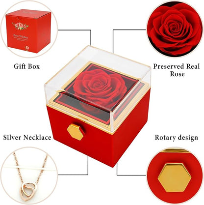 ‌TINGKU Eternal Real Rose Gift Box for Women, Preserved Rose with Customized Name Engraved Heart Necklace, Personalized Romantic Gift for Wife, Girlfriend, Mom, Mother's Day Love Keepsake