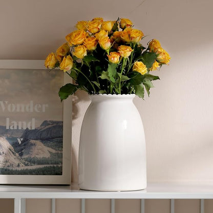 hjn White Flower Vase- Ceramic Vase for Flowers, Modern Vases for Living Room/Home Decor Accents/Entryway/Mantel/Bookshel-White