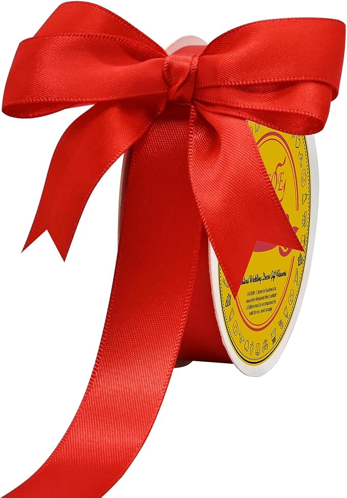 Double Face Satin Ribbon 7/8 inch X 25 Yards Polyester Red Ribbon for Gift Wrapping Very Suitable for Weddings Party Hair Bow Invitation Decorations and More