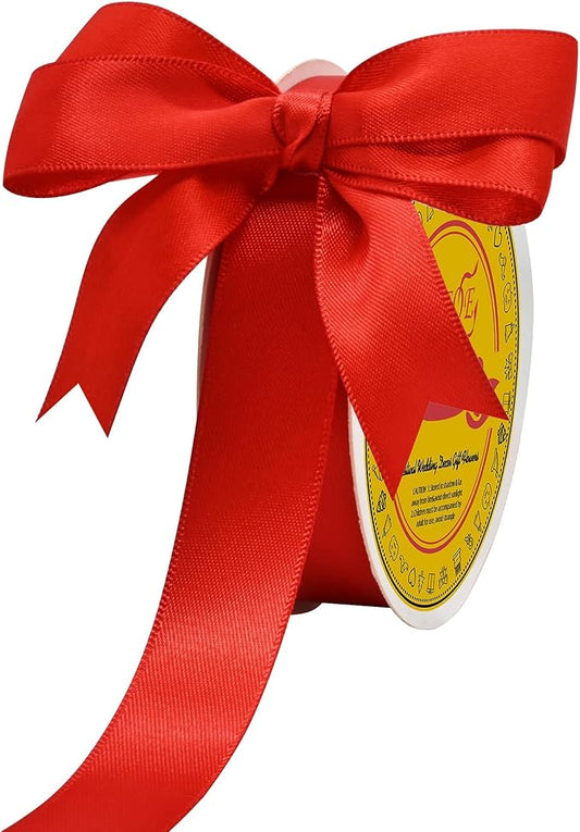 Double Face Satin Ribbon 7/8 inch X 25 Yards Polyester Red Ribbon for Gift Wrapping Very Suitable for Weddings Party Hair Bow Invitation Decorations and More