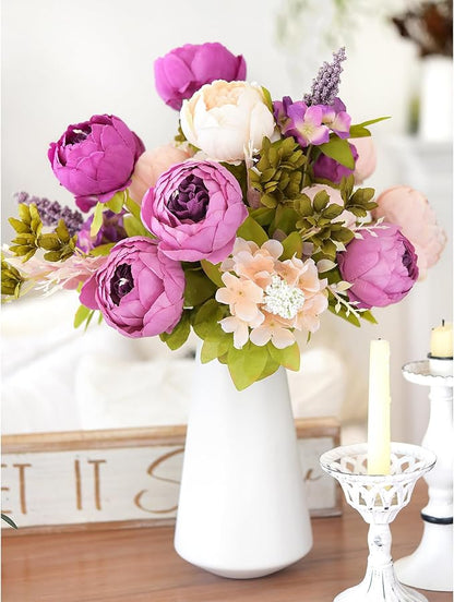 FiveSeasonStuff Vintage Artificial Peonies Silk Peony Flowers and Hydrangeas for Wedding Bridal Home Décor – Beautiful Floral Centerpiece Arrangement 2 Bouquets (Mixed Pale Pink and Thistle Purple)