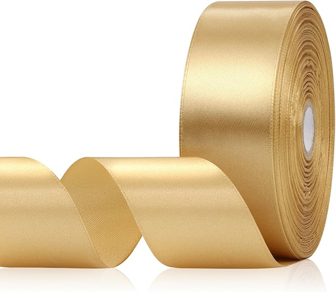 Champagne Gold Ribbon 1-1/2 Inch x 60 Yards, Champagne Gold Satin Ribbon for Crafts, Gift Wrapping, Flower Bouquet, Baby Shower, Birthday, Wedding and Festival Decor