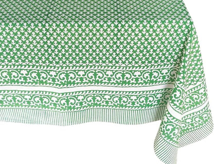 ATOSII Queen Green 100% Cotton Tablecloth, Handblock Print Rectangle Table Cover for Kitchen Dining I Tabletop Linen I Parties, Thanksgiving, Christmas, Wedding, Fall Table Cloth 60 X 90 Inches