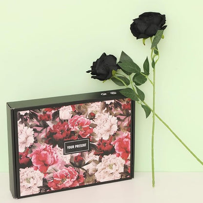 Cloudecor 15Pcs Black Roses Artificial Flowers Fake Roses Long Stem Velet Rose Silk Flowers for Home Wedding Decoration (Round Rose,Black)