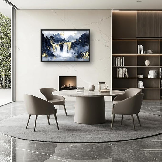Extra Large Abstract Golden Waterfall Framed Wall Art for Living Room,Oversized Foggy Mountain Pictures Wall Decor,Canvas Print Painting Modern Artwork Bedroom Office Bathroom 36L x 24W