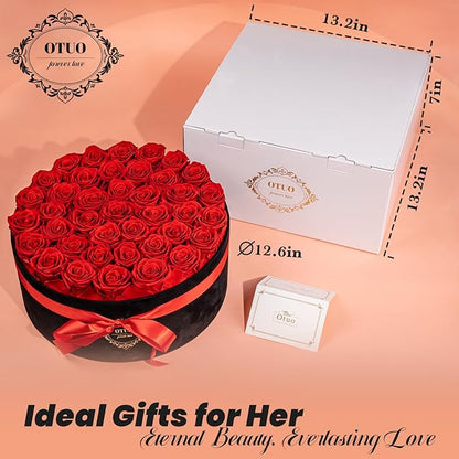 40 Real Preserved Roses in Suede Box Forever Roses Last Up to 3 Years, Flowers for Delivery Prime, Mother’s Day, Birthday, Christmas - Red