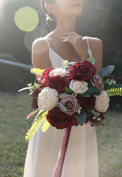 ponatia Burgundy Artificial Flowers, Wedding Flowers Combo for DIY Wedding Bouquets Centerpieces Arrangements Party Baby Shower Home Decorations (Dusty Rose & Cream)
