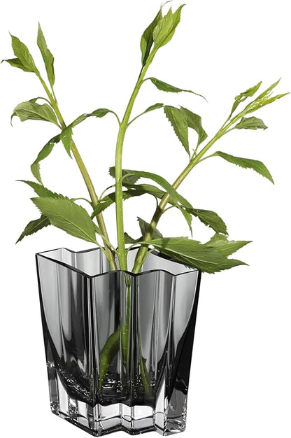 Glass - Vase - Gray - Smoky Black - Grey - Chevron Design - 5.5" Height - Heavy Durable - Made in Europe - by Barski