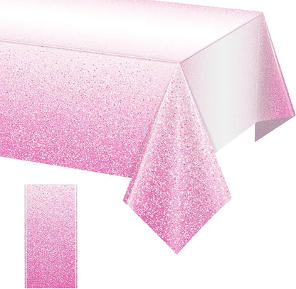 1 Pack Ombre Pink Plastic Tablecloth for Parties, Gradient Pastel Pink Disposable Tablecloths for Rectangle Tables, Light Pink Sprinkle Table Cover for Wedding Birthday Anniversary Party, 54 x 108Inch