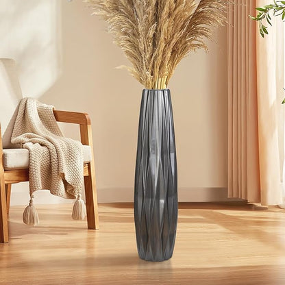 Silvery Ceramic Tall Floor Vase,28 Inch Large Modern Flower Vases for Home Décor,Wicker Big Floor Vases Decorations for Farmhouse, Living Room,Bedroom,Standing Plastic Vase Decorative Tall