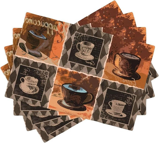 Coffee Linen Table Placemats Set of 4 Vintage Modern Art Placemat Indoor Outdoor Party Home Desktop Kitchen Dining Room Decoration 12x18 Inch