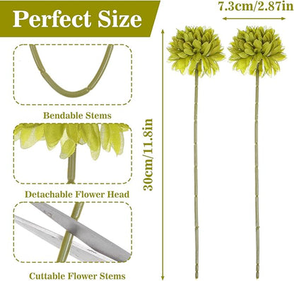 12 Pcs Artificial Chrysanthemums Flowers, Fake Silk Ball Flowers Mums Bouquets Arrangements Green Silk Flower for St Patricks Day Wedding Home Decor Table Centerpiece
