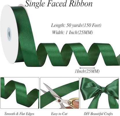Dark Green Ribbon 1 Inch Christmas Ribbon Emerald Green Satin Ribbons 50 Yards for Gift Wrapping Bows Crafts Wreath Christmas Tree Xmas Decorations