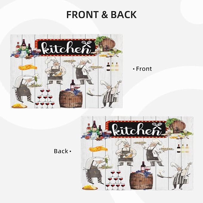 Chef Kitchen Linen Placemats Set of 6 Wine Cooking Theme Placemats for Indoor Outdoor Party Home Desktop Dining Room Decor 12x18 Inch