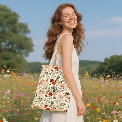 Flower Plant Lover Gifts for Women Canvas Tote Bag with Makeup Bag Cosmetic Bags Grocery Bags for Shopping Christmas