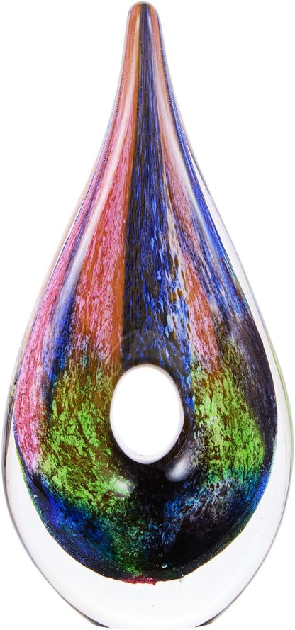 Luxury Lane Hand Blown Abstract Hollow Tear Drop Sommerso Art Glass Sculpture for Home Decor 14 inch Tall Centerpiece Table Decoration
