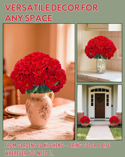 12 Bundles Geranium Christmas Artificial Flowers for Outdoors - UV Resistant Fake Flowers Outside for Planter Hanging Basket, Realistic Silk Faux Plants for Home Porch Garden Patio Décorations