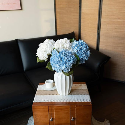 4PCS Artificial Flowers Large Hydrangeas Flowers Latex Bouquet for Wedding Bridal Office Home Party Decoration (2Pcs White+2Pcs Blue)