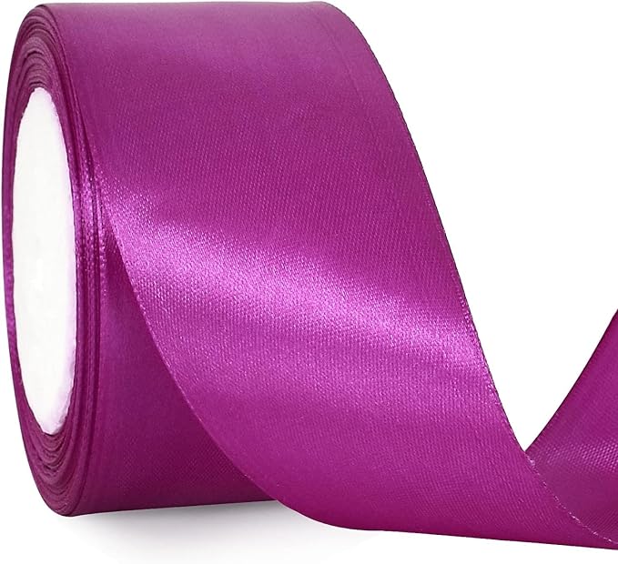 TONIFUL 2 Inch x 25 Yards Wide Purple Violet Satin Ribbon Solid Fabric Ribbons Roll for Valentine's Day Crafts Gift Wrapping Invitation Cards Floral Hair Bows Sewing Party Wedding Car Decoration