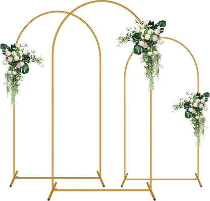 3 Pack Arch Backdrop Stand (7.2FT/6.6FT/6FT), Metal Background Balloon Arch Stand, Baby Shower Backdrop Arch, Gold Arches for Party Decoration