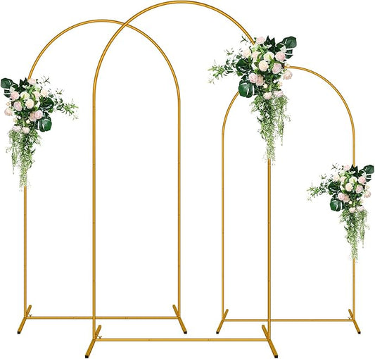 3 Pack Arch Backdrop Stand (7.2FT/6.6FT/6FT), Metal Background Balloon Arch Stand, Baby Shower Backdrop Arch, Gold Arches for Party Decoration