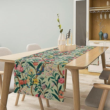 William Morris Floral Table Runner, Birds Butterflies and Bees Botanical Flower Original Design Print Table Runner for Home Party Dining Room Kitchen Decor 13x90 Inch