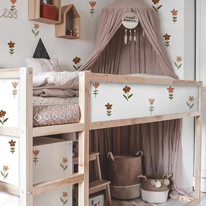 YouRfocus Boho Flower Wall Decals 72 PCS, Boho Decal Sticker for Girls Living Room Playroom Nursery, Removable Decals Kids Room Decor Vinyl Murals DIY Cute Decorations (12 Sheets)