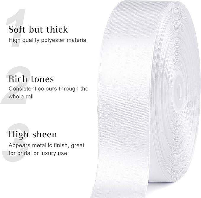 1-1/2 Inches 100 Yards White Satin Ribbon, Solid Fabric Ribbon Roll for Flower Bouquets, Gift Wrapping, Wedding, Handmade Crafts