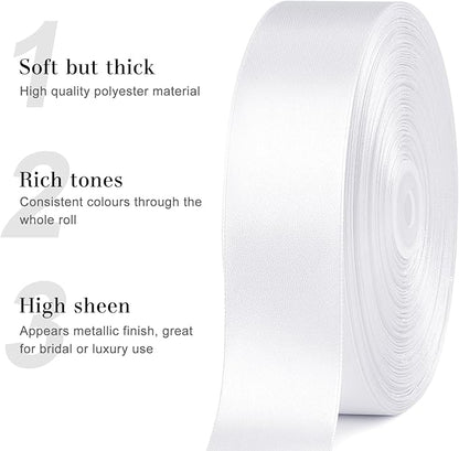 1-1/2 Inches 100 Yards White Satin Ribbon, Solid Fabric Ribbon Roll for Flower Bouquets, Gift Wrapping, Wedding, Handmade Crafts