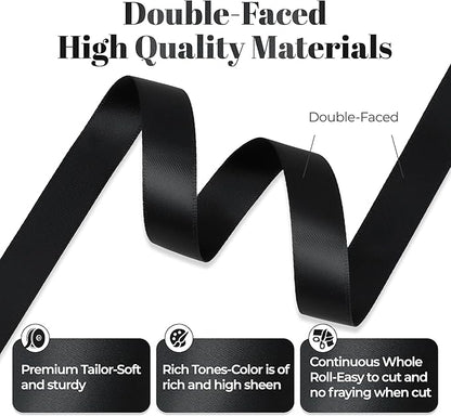 Black Satin Ribbon, Double Faced 1/2 Inch X 25 Yards Black Ribbon, Premium Satin Ribbons for Gift Wrapping, Crafts, Hair Bow Making, Sewing, Flower Bouquet, Wedding Party Decor