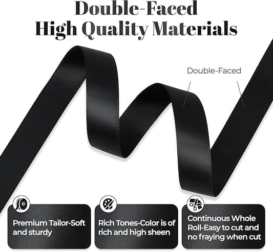 Black Satin Ribbon, Double Faced 1/2 Inch X 25 Yards Black Ribbon, Premium Satin Ribbons for Gift Wrapping, Crafts, Hair Bow Making, Sewing, Flower Bouquet, Wedding Party Decor