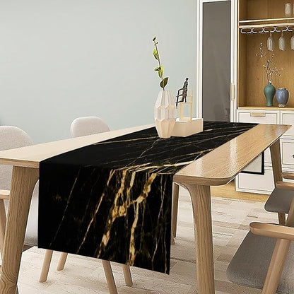 Black Grey Marble Table Runner Abstract Gold Black Grey Marble Pattern Seasonal Dinner Runner Table Decoration for Farmhouse Home Kitchen Dining Holiday Party 13x120in
