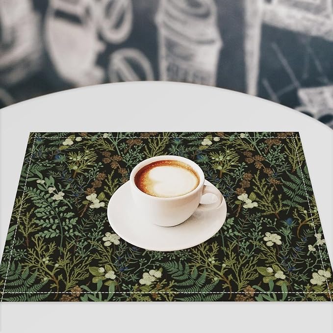 Vintage Botanical Placemats Set of 6, 17x12 Inch Rustic Farmhouse Retro Plant Green Nature Art Print Table Mats for Home Party Kitchen Dining Decor