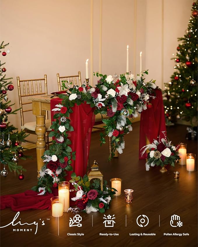 Ling's moment Christmas Artificial Flowers 25Pcs Dark Red Roses Decor w/Stems,3" Real Touch DIY Foam Floral for Wedding Bouquet/Centerpieces, Outdoors Party Backdrop, Room/Table Decorations