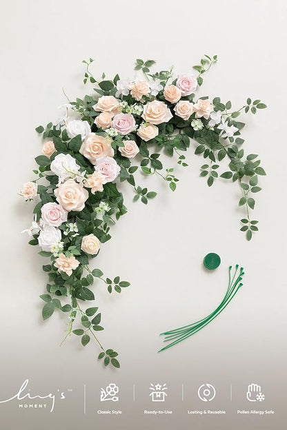 Ling's moment Wedding Arch Flowers - 6.5FT Floral Garland for Ceremony Arbor Backdrop Decoration - Artificial Rose Floral Swag for Sweetheart Table Birthday Party, Baby Shower, Blush Pink