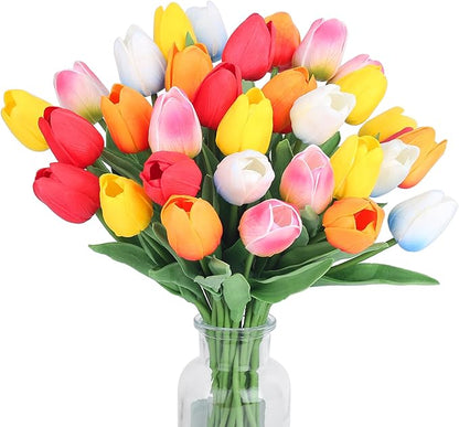 20pcs Color Artificial Tulips Flowers for Real Touch Tulips Fake Flowers for Smumer Wedding Bouquet Mother's Day Decor (5 Color 14 Inches)