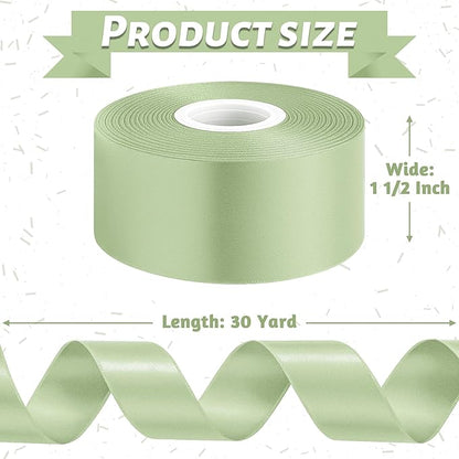 Fullive 1 1/2 Inch Sage Green Ribbon, 30 Yards Ribbon for Gift Wrapping, Polyester Ribbons for Flower Bouquet for Wedding Birthday Christmas Decorations DIY Bows Wrapping Bouquet Floral Arrangements
