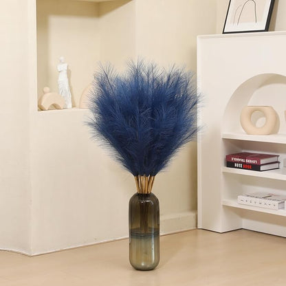 9 Stems Blue Pampas Grass - 38 Inch Tall Faux Pompous Grass Decor, Long Artificial Pompas Floral Branches for Vase Filler, Wedding Flower Arrangement and Home Decor (Blue)