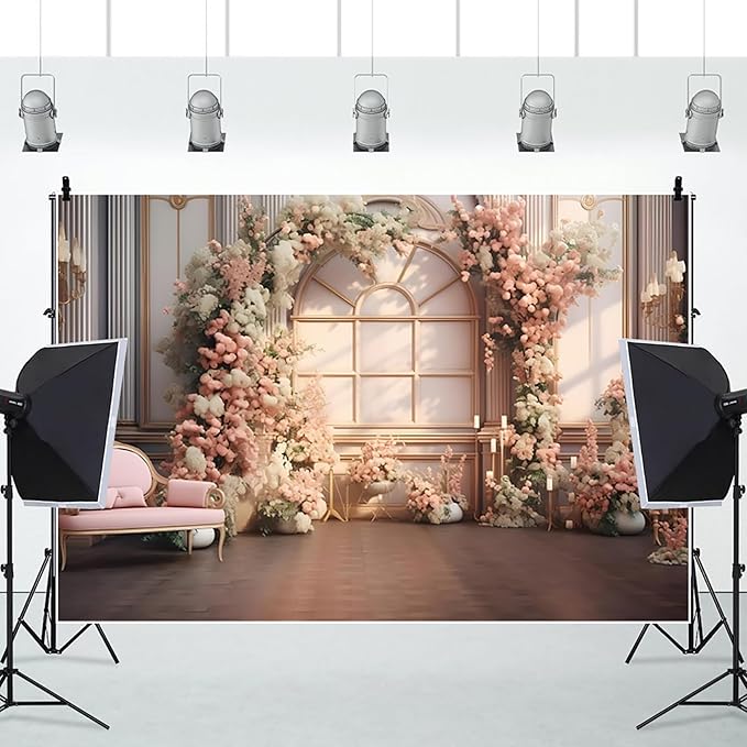 AOTOFO 7x5ft Pink Flowers Wedding Backdrop Elegant Rose Blossom Floral Pretty Plant Photography Background for Woman Bride Party Girls Bridal Shower Photo Studio Shoot