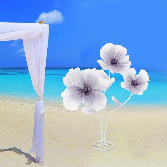 Large Giant Flowers Wedding, 3-Head Fake Flowers with Standing Stems and Base, 5.6 Ft Tall Artificial Silk Flower Large Fake Flower, Wedding Reception Banquet Background Home Decor (Purple)