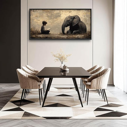 Elephant Large Wall Art Boy Reading Pictures Wall Decor Animal Canvas Elephant Print Painting Modern Artwork Home Decoration for Living Room Bathroom Bedroom Office Framed 60"x30"