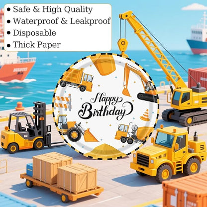 50PCS Construction Party Paper Plates 7 Inch, Disposable Cake Dessert Plates Construction Birthday Party Supplies for Kids Boys Birthday Decorations (Construction)