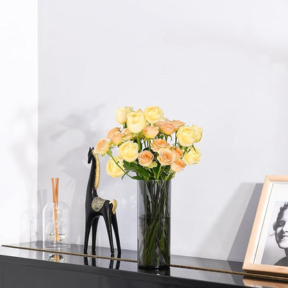Flower Vase, Non-breakable Vases, 5" W x 10" H, Acrylic Grey Vase, Aesthetic Room Decor Cylindrical Modern Flower Vases for Table Centerpiece, Home Decor, Women Floral Arrangement Gift