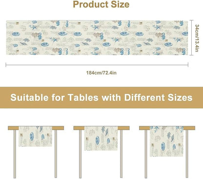 Starfish Table Runner,Vintage Nautical Seashell Tropical Beach Theme Coastal Ocean Sea Burlap for Hotel Indoors Outdoor Dining Room Kitchen Tablecloth, 13x80in
